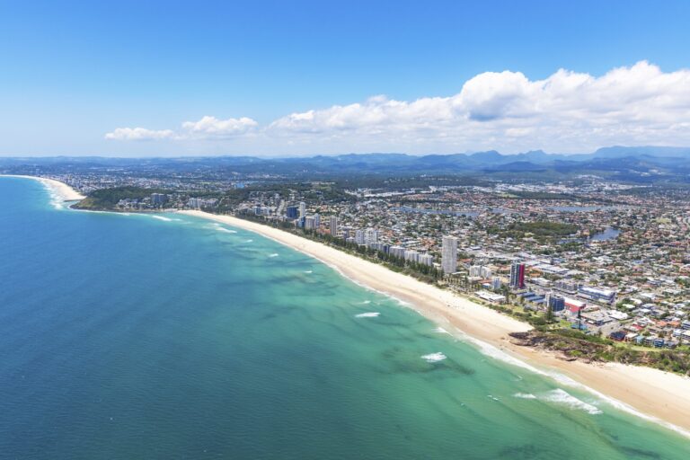 Sunny view of Miami and Burleigh Heads on the Gold Coast, Queensland Australia