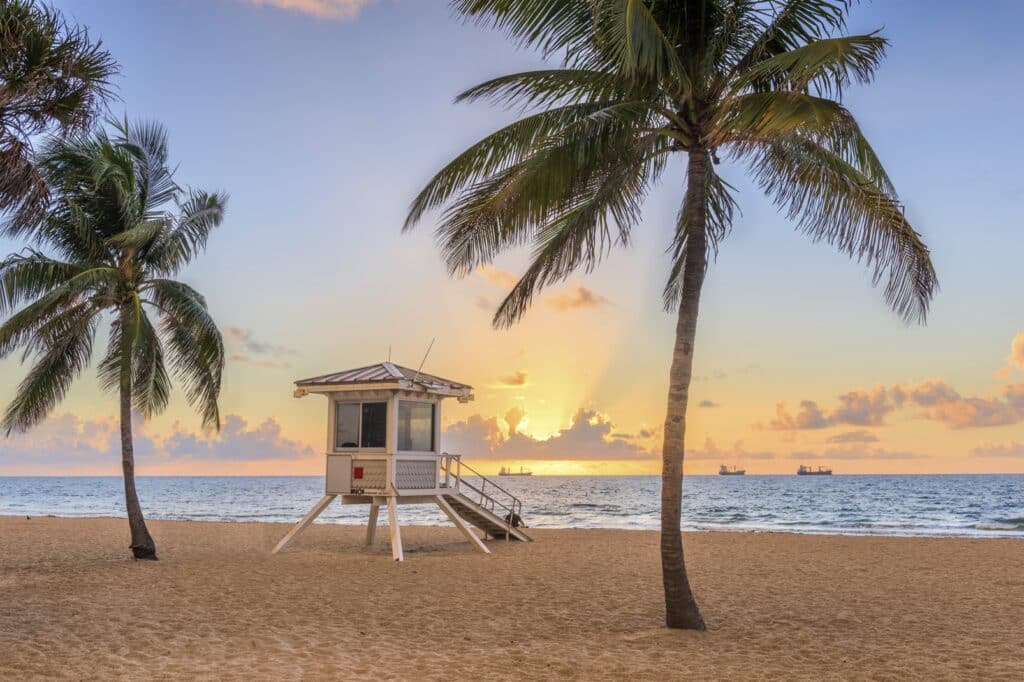 Beautiful and calm beach in Sunrise, located in Broward County, Florida.