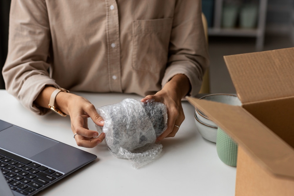 Person organizing fragile items