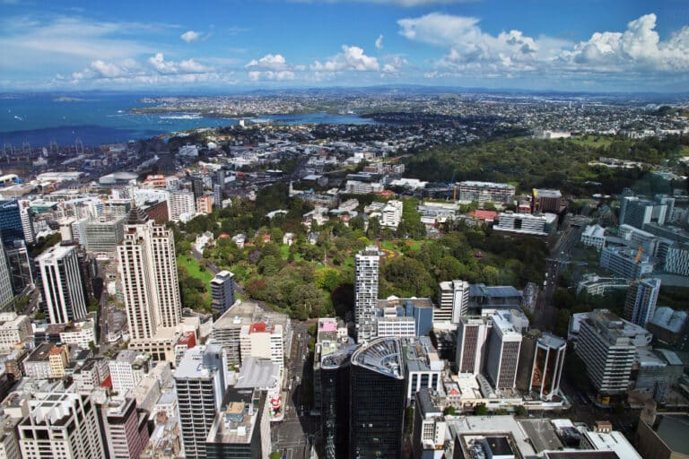 High angle view of cityscape against sky